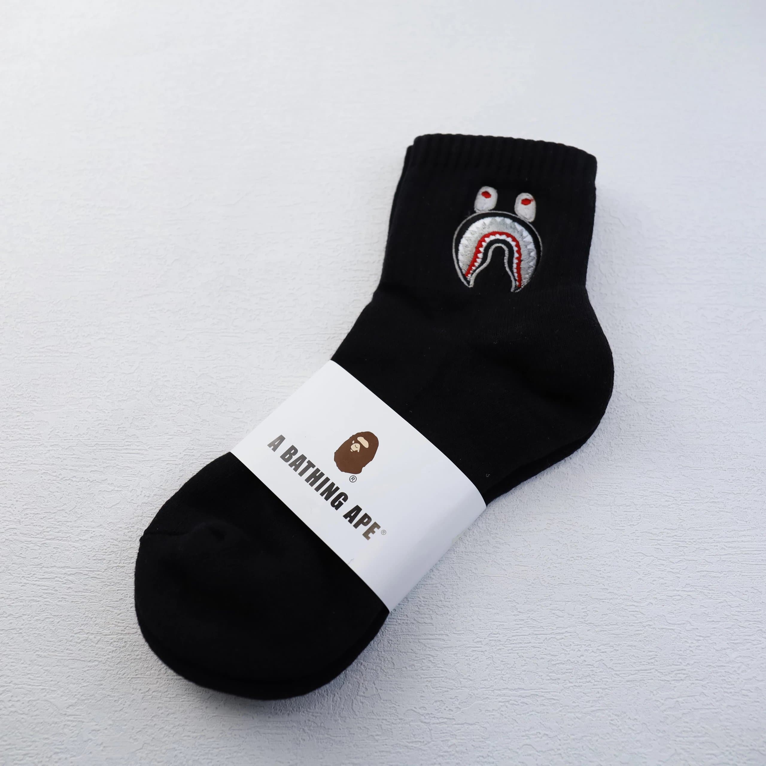 BAPE Crew Sock Embroidered Ape Head — 中帮 鲨鱼 黑