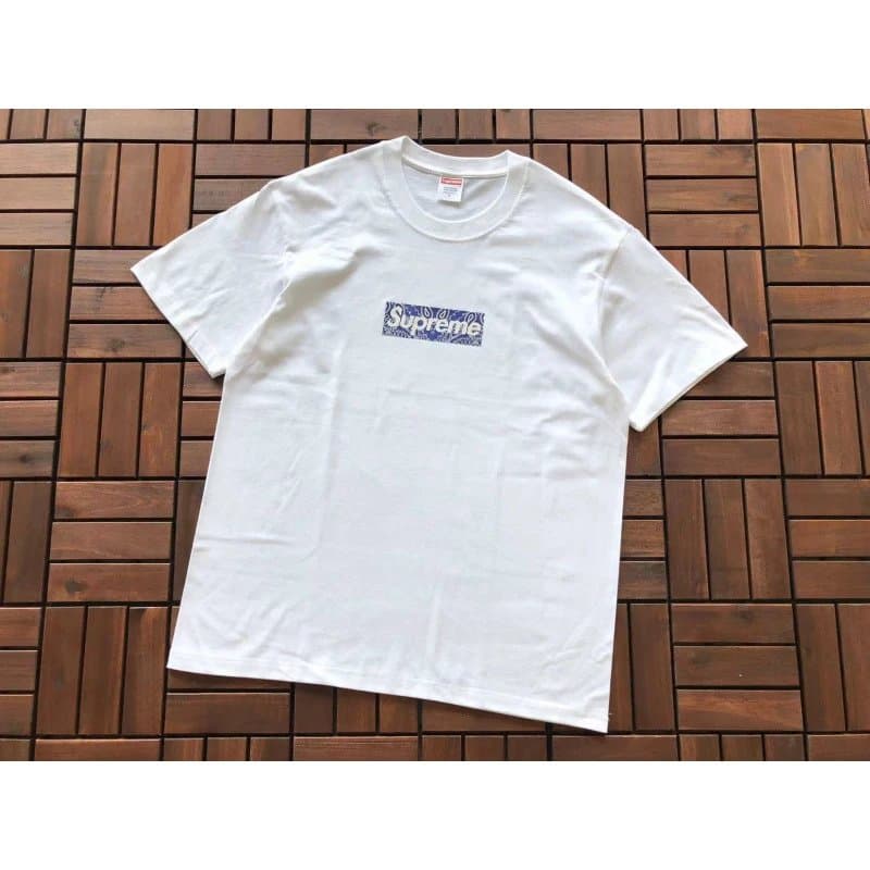 Supreme Box Logo Tee Paisley Box Logo — B233腰果花白色