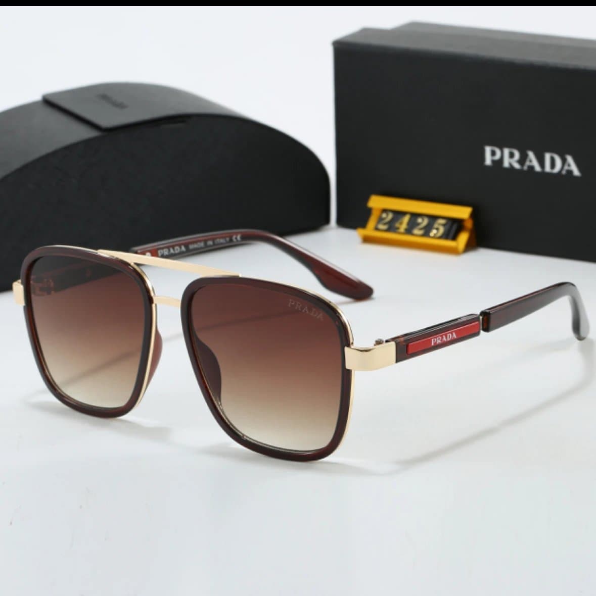 Prada Aviator-Style Sunglasses Brown Gradient Lens with Gold Accents