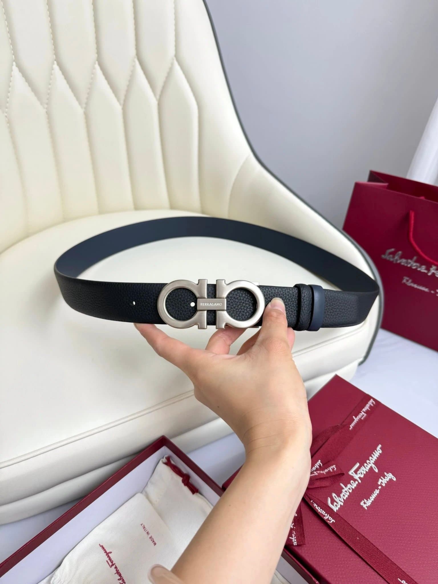 Ferragamo Gancini Belt Double Gancini Buckle