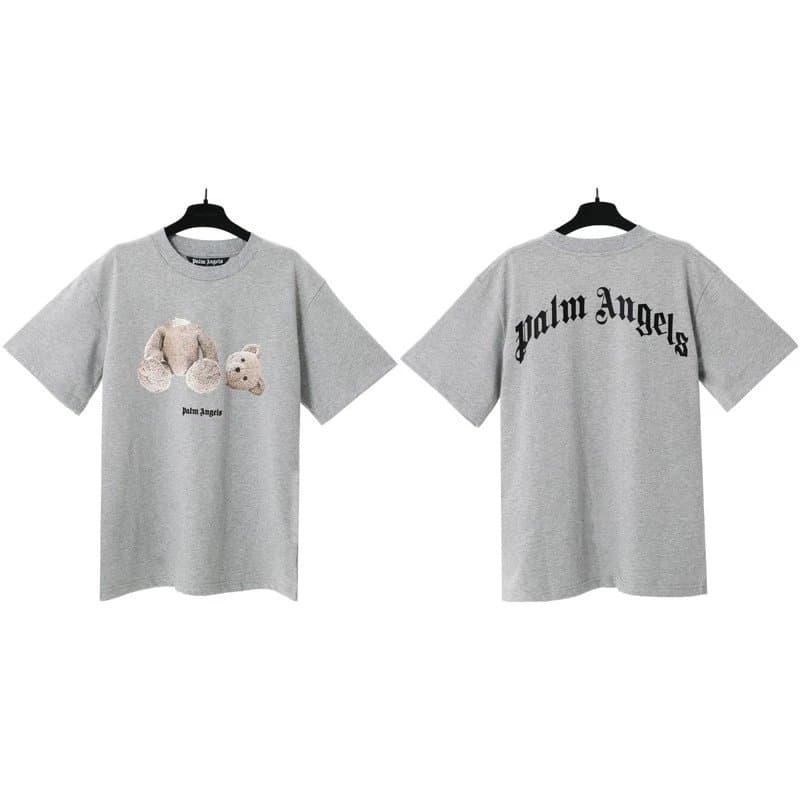 Palm Angels Graphic Tee Teddy Bear Print — Gray broken bear