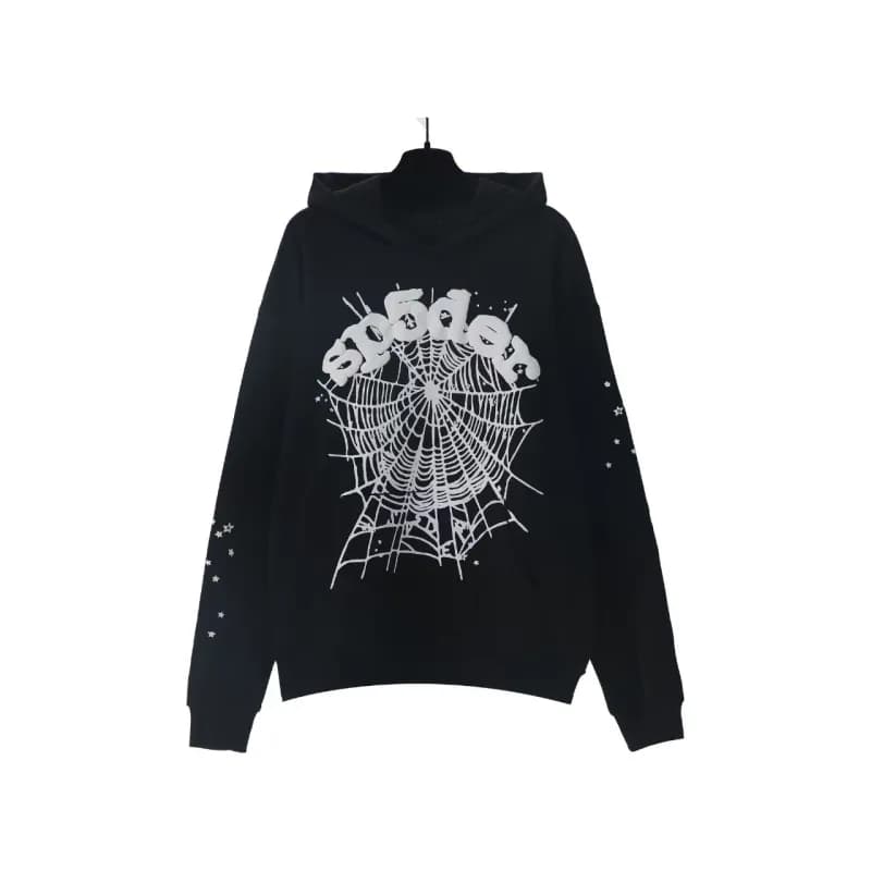 Sp5der Spider Web Hoodie Star Logo Print — 186 black
