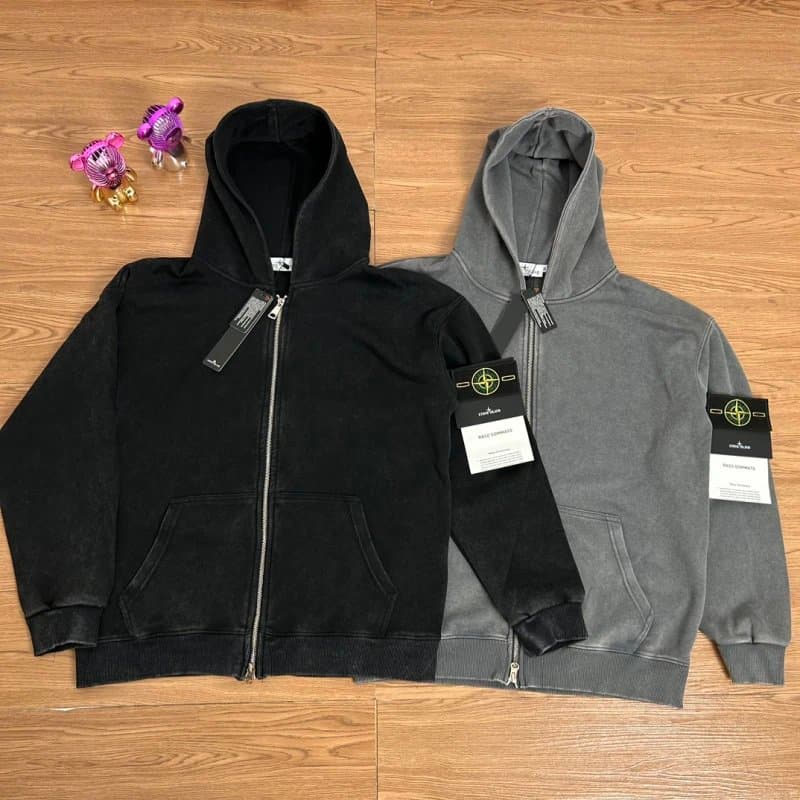 Stone Island Zip-Up Hoodie Acid Wash