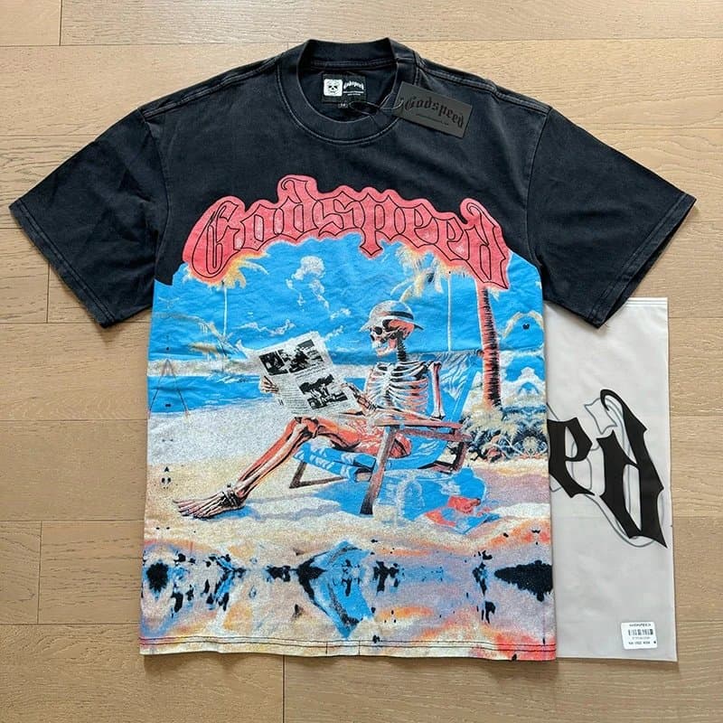 Godspeed Graphic Tee Beach Skeleton Print