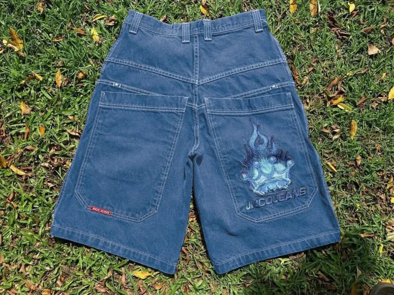 Denim Shorts Embroidered Bear — D16 blue