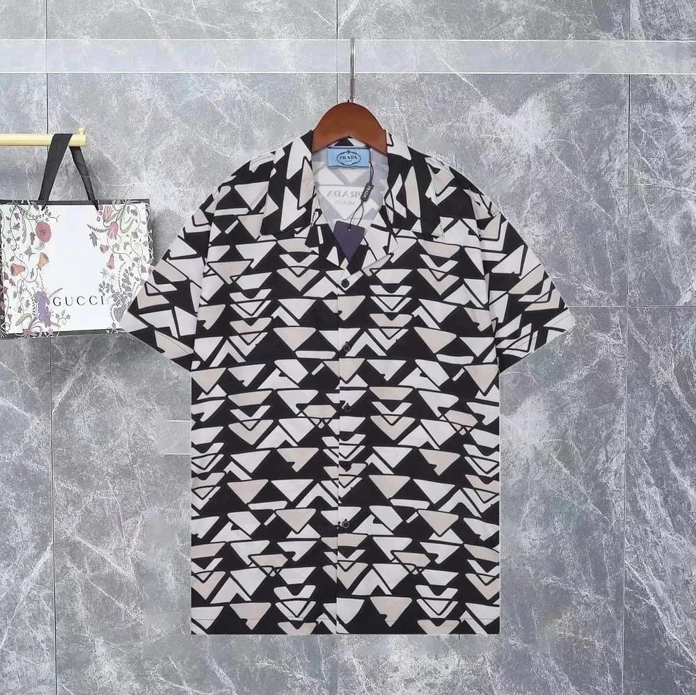 Prada Logo T-Shirt Triangle Logo — 11黑白花衬衫