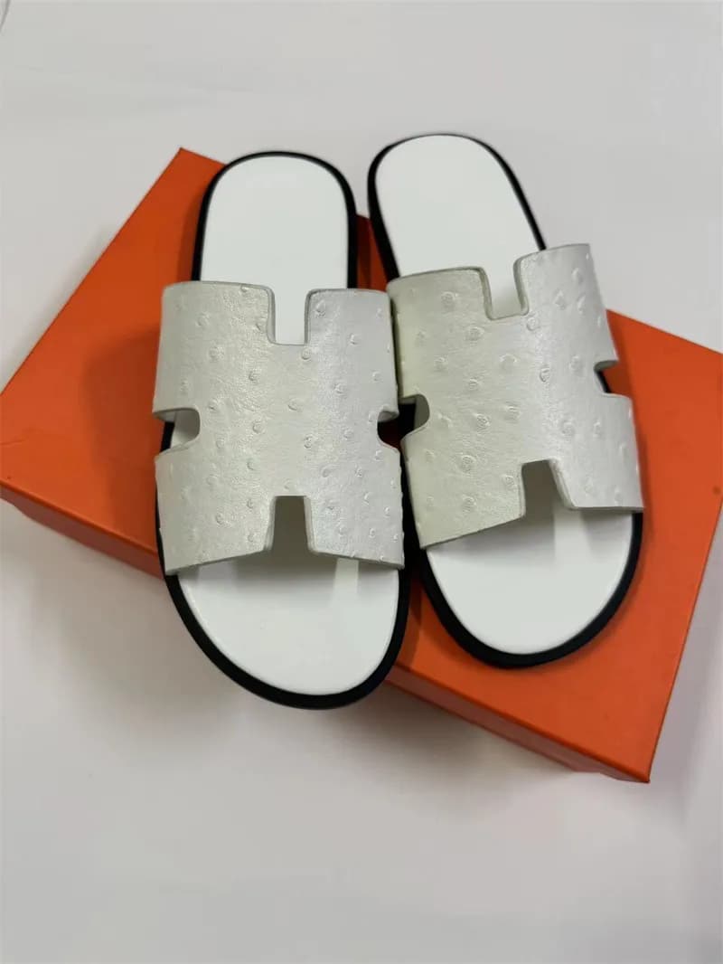Hermès Oran Sandal Crocodile-Embossed — White ostrich print