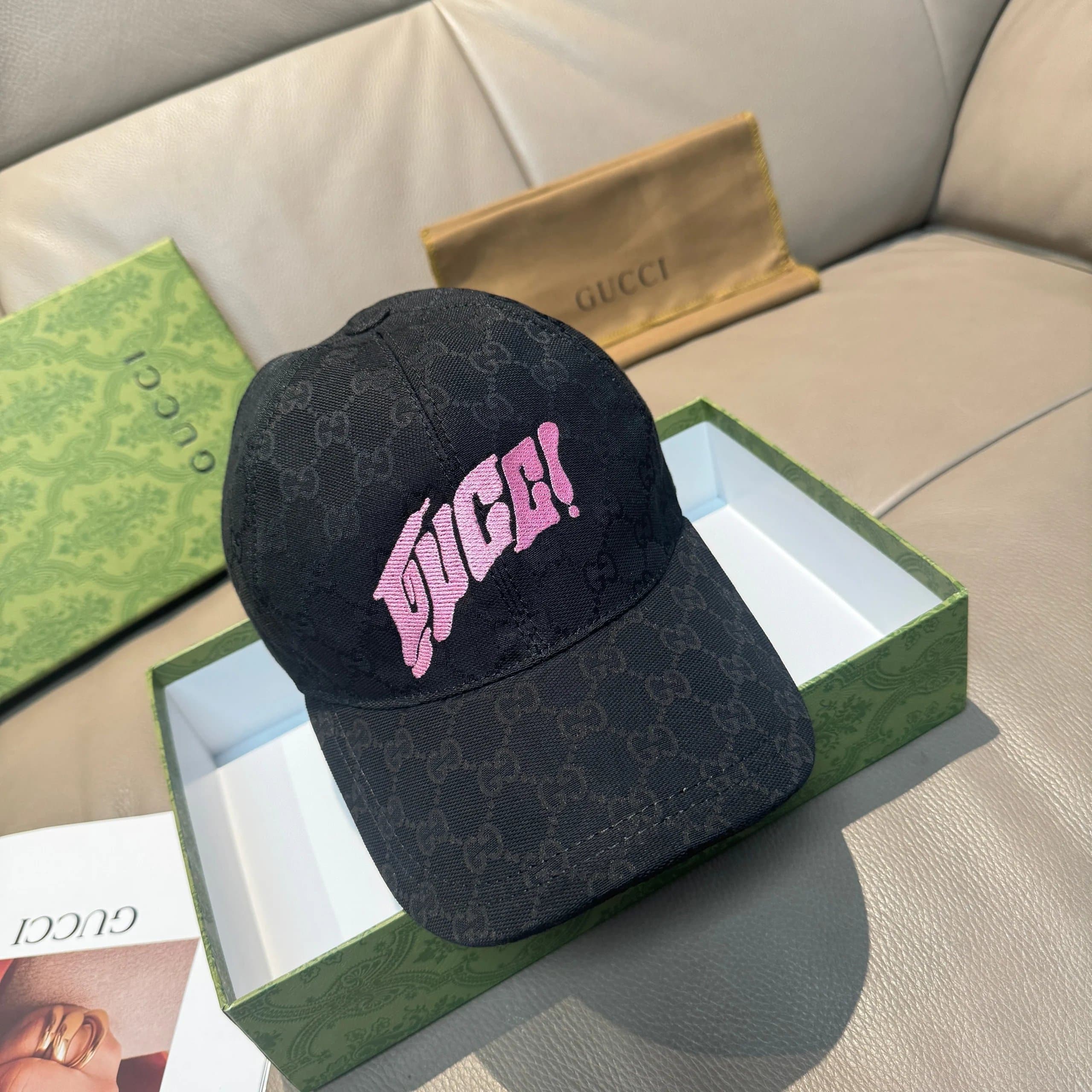 Gucci Baseball Cap GG Monogram with Pink Logo