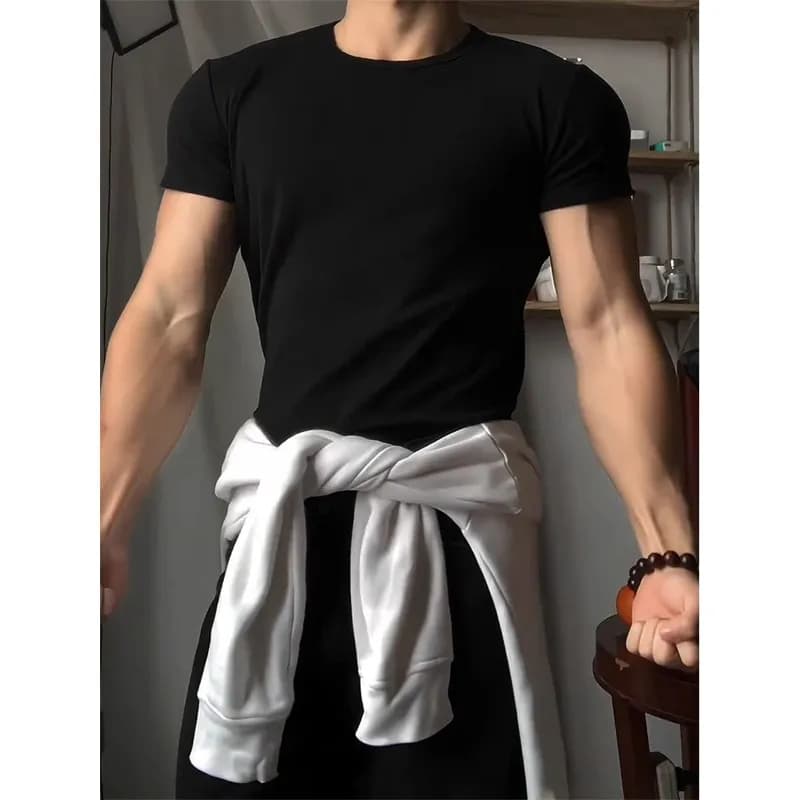 Crew Neck T-Shirt Slim Fit — 黑色+白色