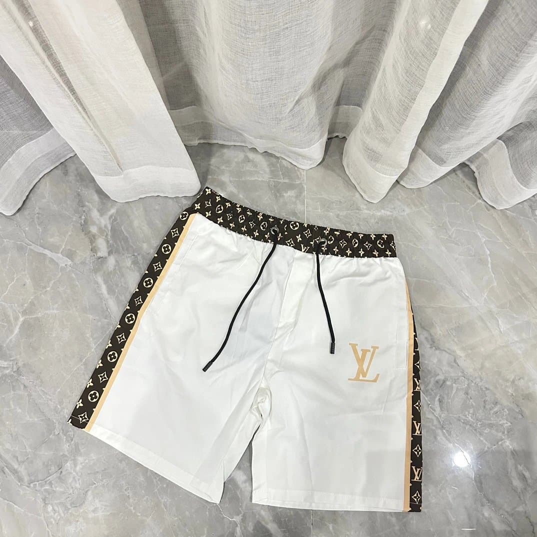 Louis Vuitton Monogram Stripe Shorts White with Brown Monogram Tape