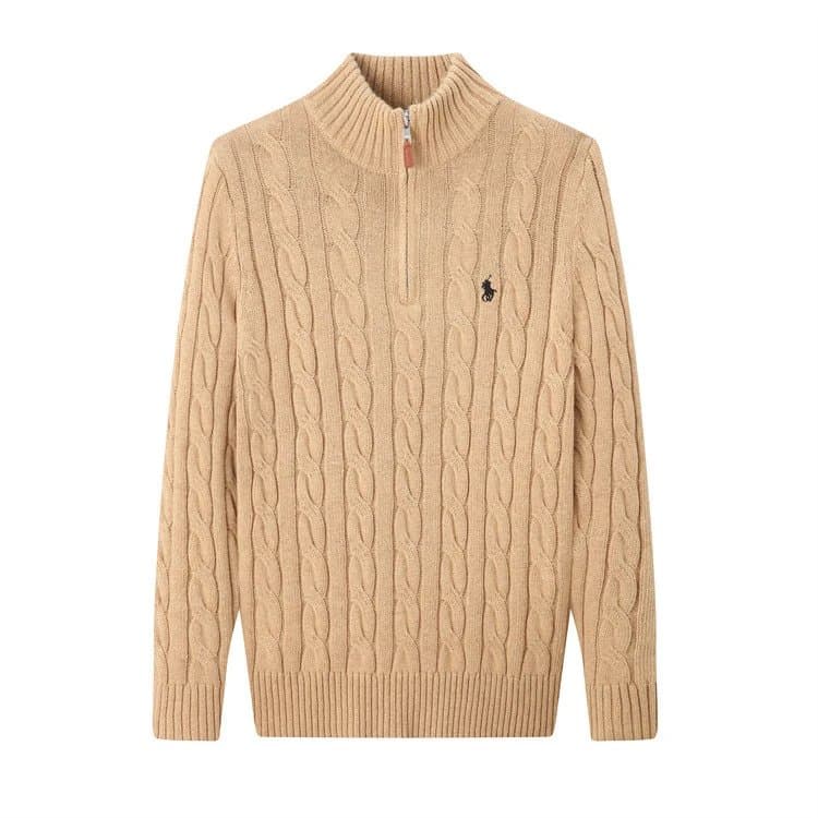 Polo Ralph Lauren Cable Knit Sweater Half-Zip — 毛衣半拉链卡其色黑标