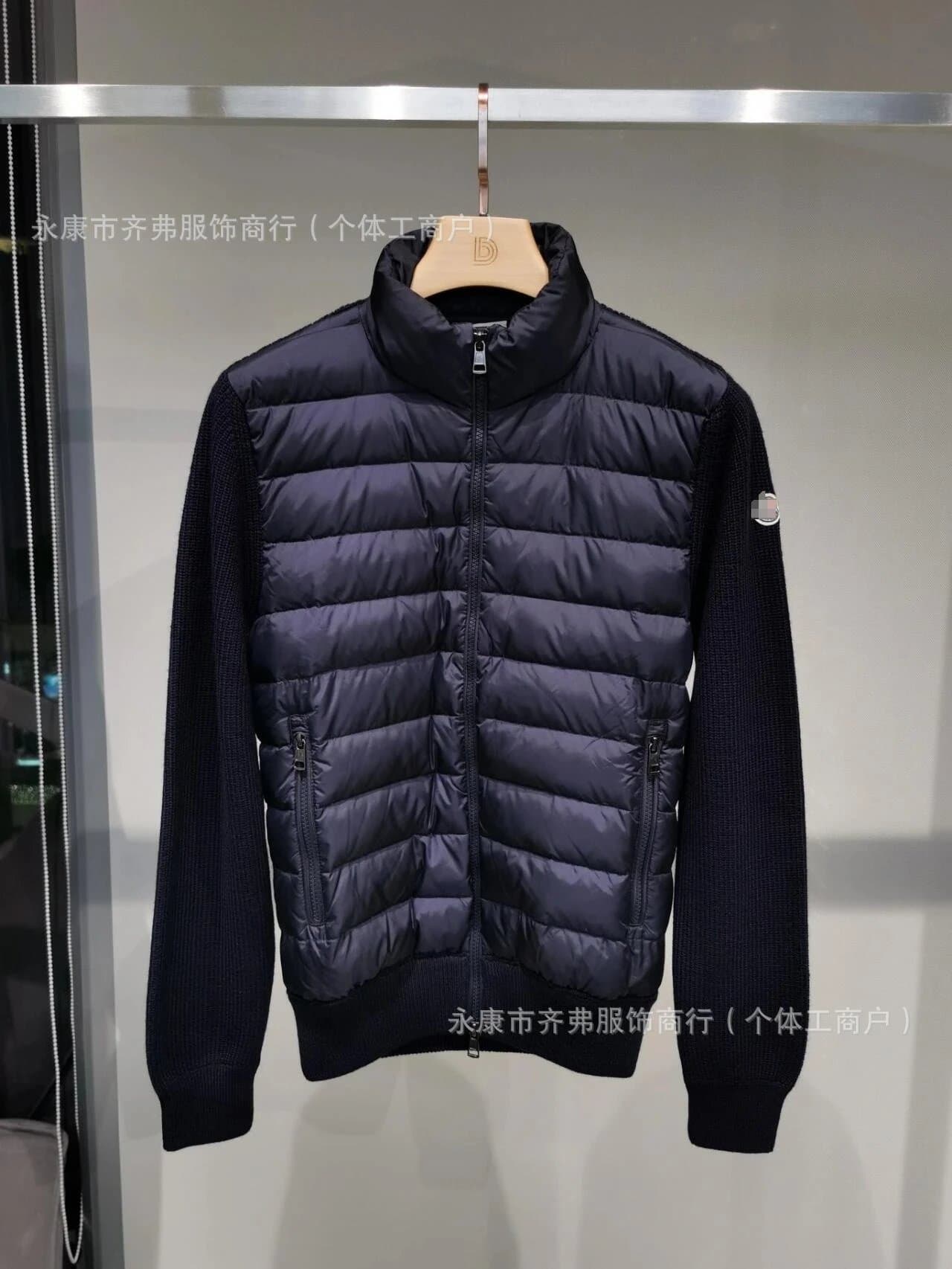 Moncler Knit-Sleeve Puffer Jacket Navy