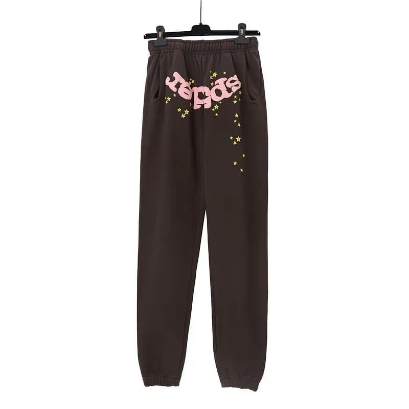 Sp5der Spider Web Hoodie Star Logo Print — 146-2 pants brown