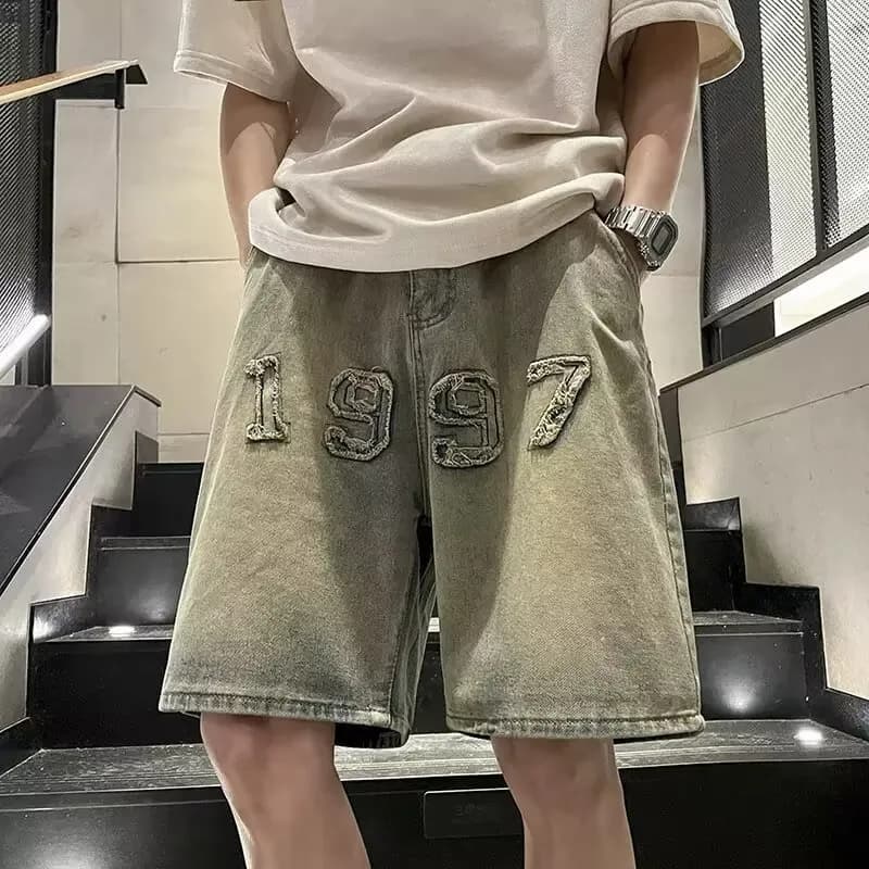 Givenchy Denim Shorts Floral-Print Acid Wash — 黄泥色D6665