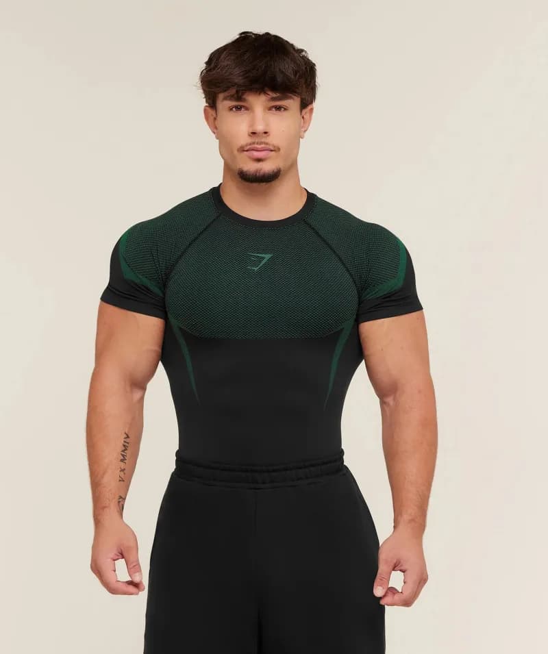 Lululemon Athletic T-Shirt Mesh Panel — 黑-绿色标