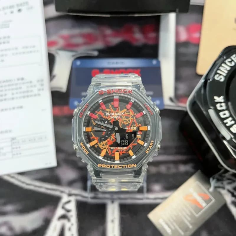 Casio G-Shock GA-2100 Clear Case Orange Red Accents