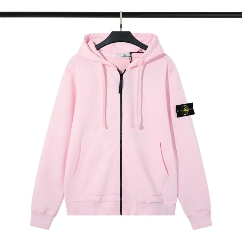 Stone Island Zip-Up Hoodie Solid Pink