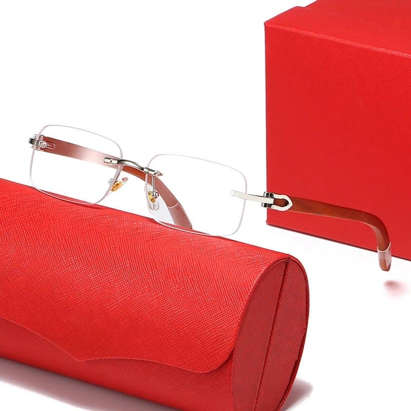 Cartier Sunglasses Rimless Square — 带LOGO带盒子 · C7 银框透明片