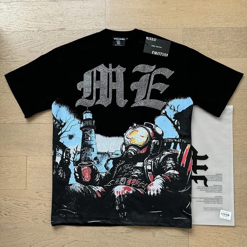 Graphic Tee Mixed Emotion Print — 0008黑色