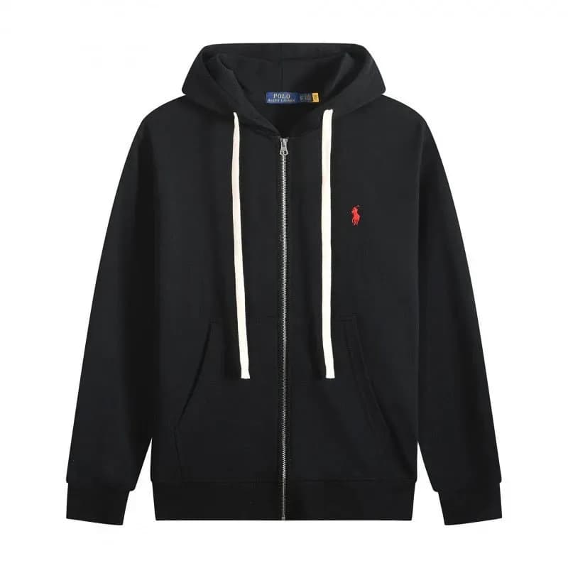 Polo Ralph Lauren Full-Zip Hoodie Heather Grey — 白绳拉链黑色红标