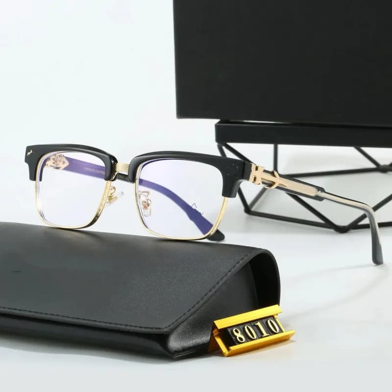 Chrome Hearts Rectangular Optical Frame Gold Accents with Purple Temples