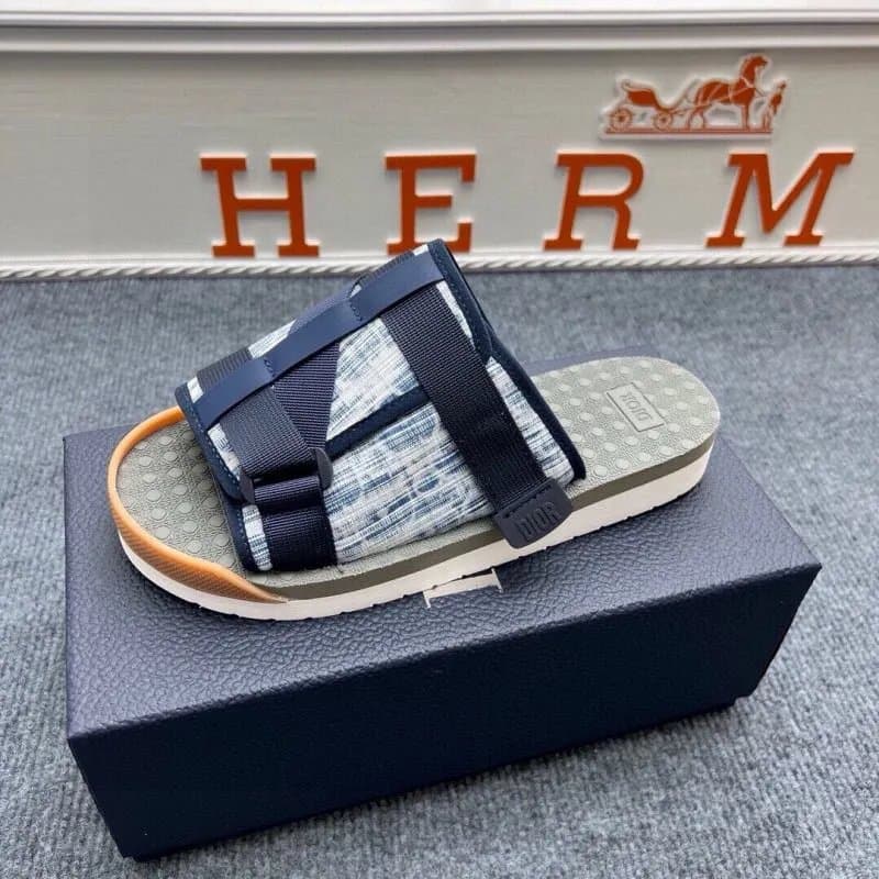 Dior × Hermès B22 Slide Navy/Beige Textile Strap