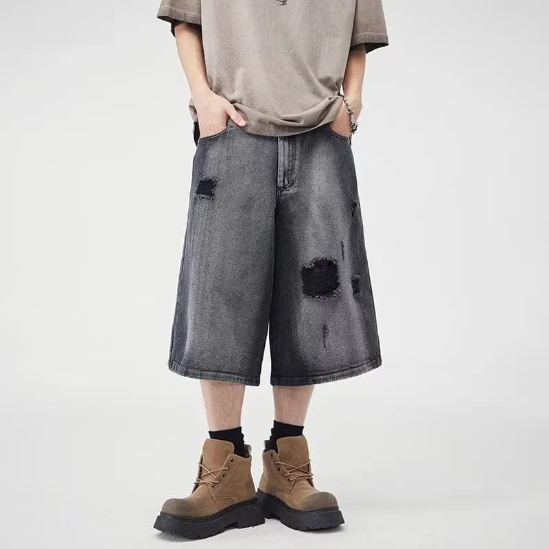 Givenchy Denim Shorts Floral-Print Acid Wash — 黑灰色K1103