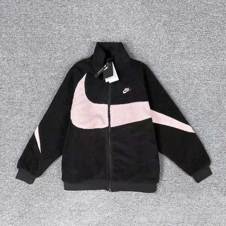 Nike Fleece Track Jacket Black Pink Swoosh