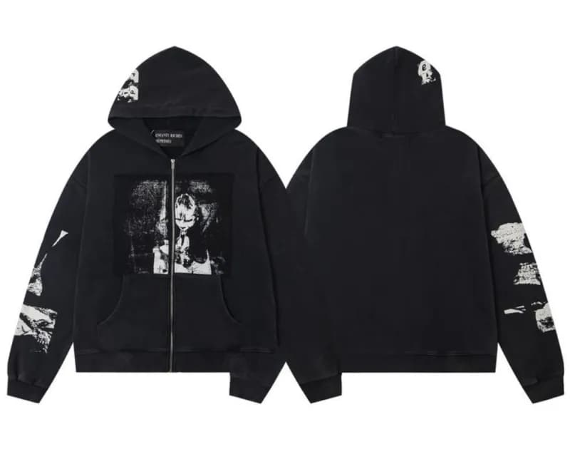 Gallery Dept. Zip-Up Hoodie Distressed Graphic Print
