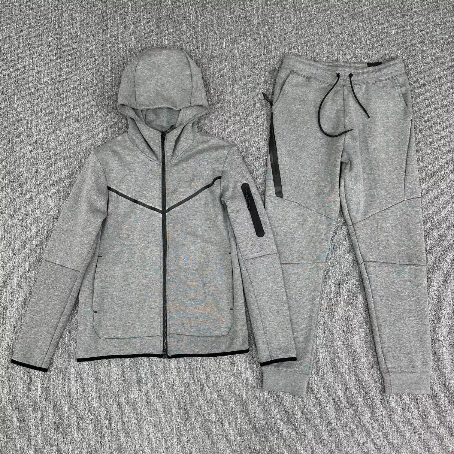 Nike Tech Fleece Hoodie and Joggers Heather Grey with Black Trim