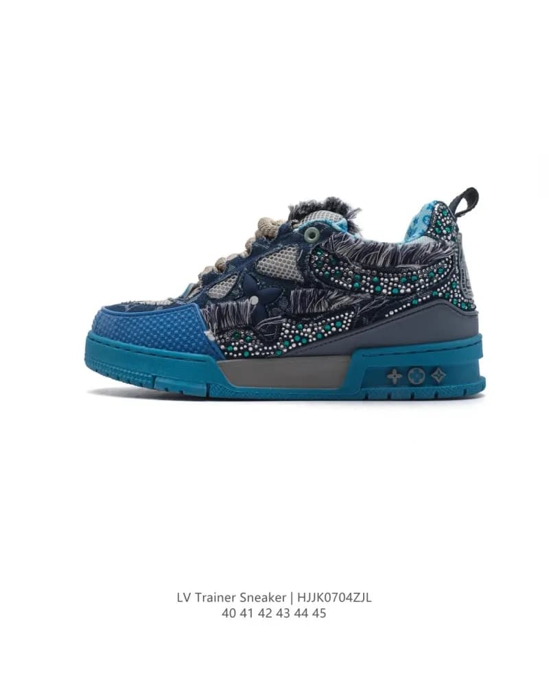 Louis Vuitton Trainer Sneaker Embroidered Denim with Crystals
