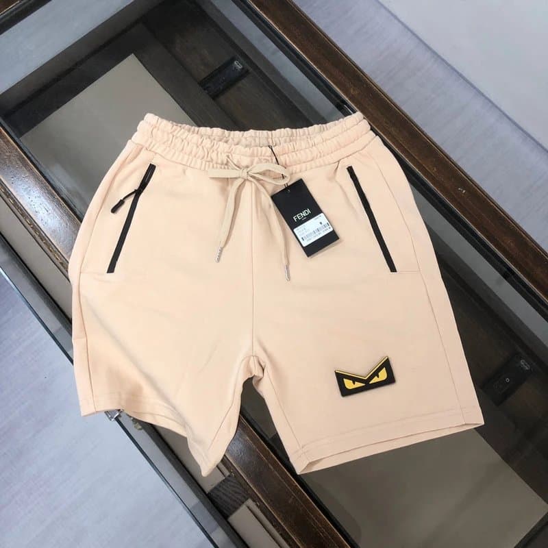 Fendi Monster Eye Shorts Beige with Black Zipper and Yellow Monster Eye Patch