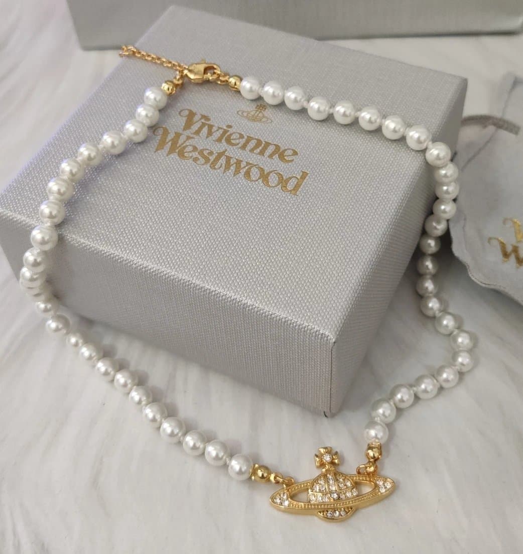 Vivienne Westwood Pearl Necklace Orb Pendant with Crystals