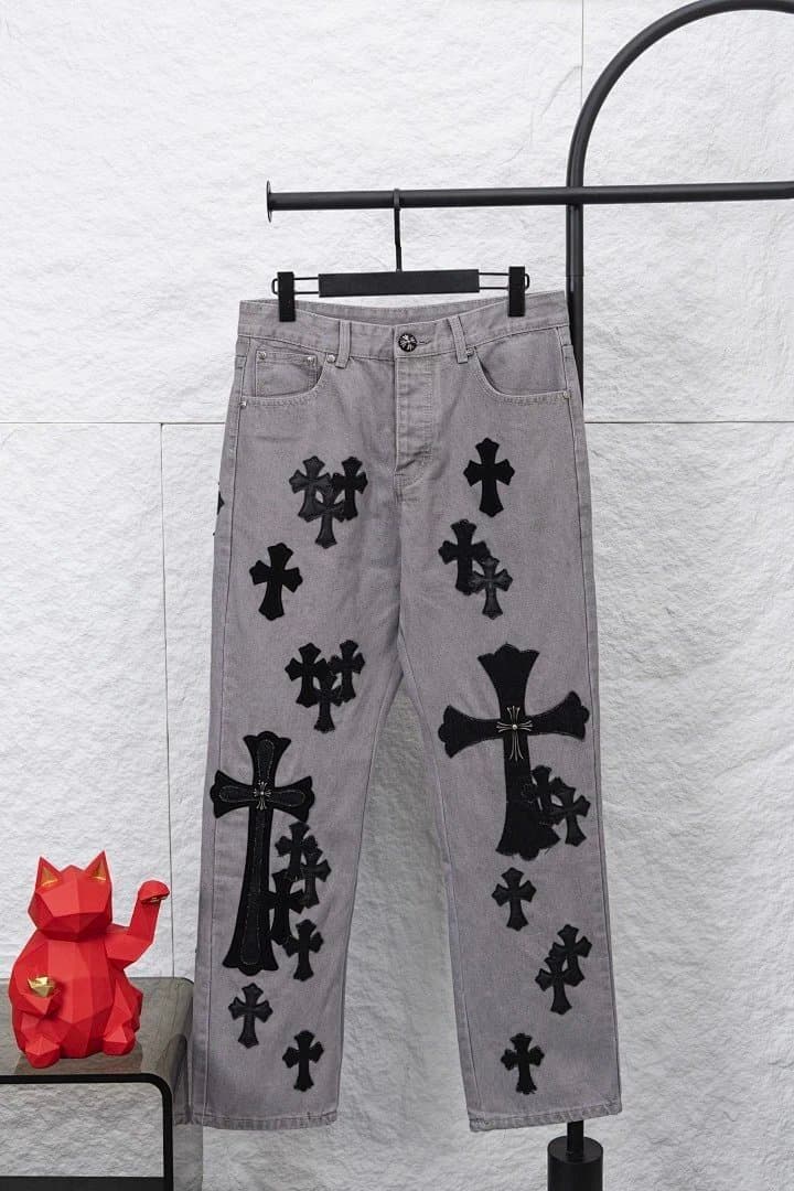 Chrome Hearts Cross Patch Jeans Black Cross Embroidery