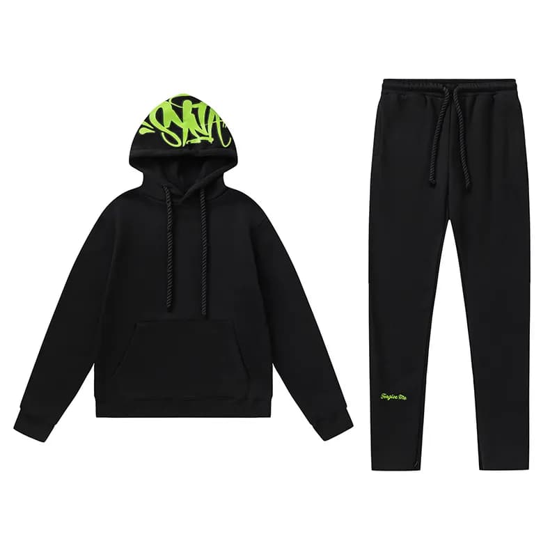Fear of God Essentials Hoodie and Joggers Set Neon Green Graffiti Logo