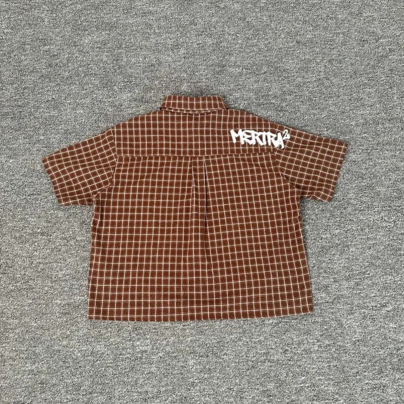 Mertra Short-Sleeve Shirt Grid Check with Logo Print