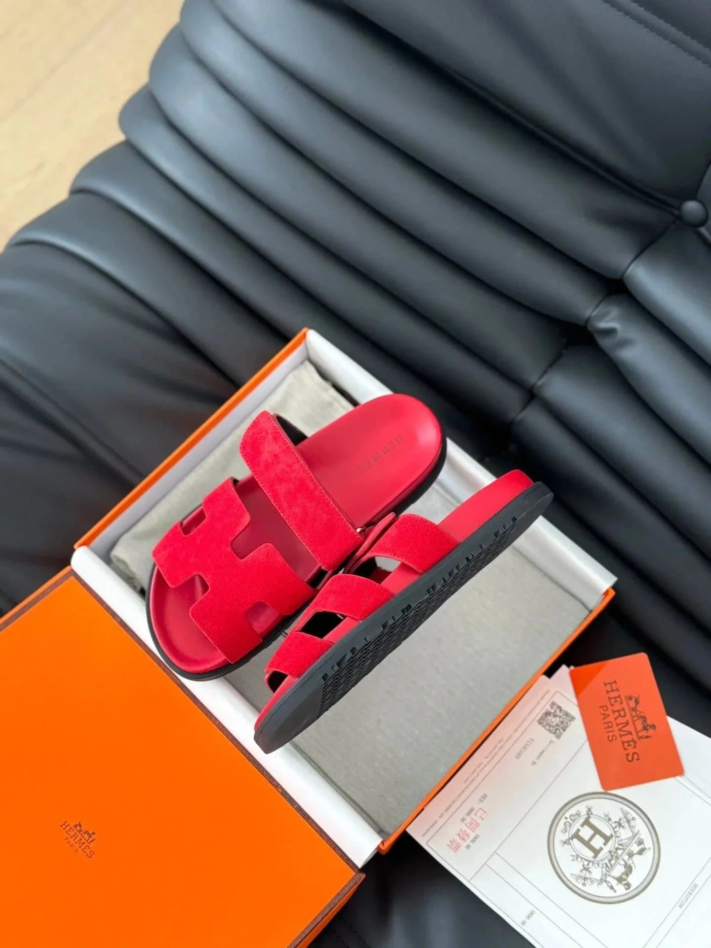Hermès Oran Sandal H Logo Suede