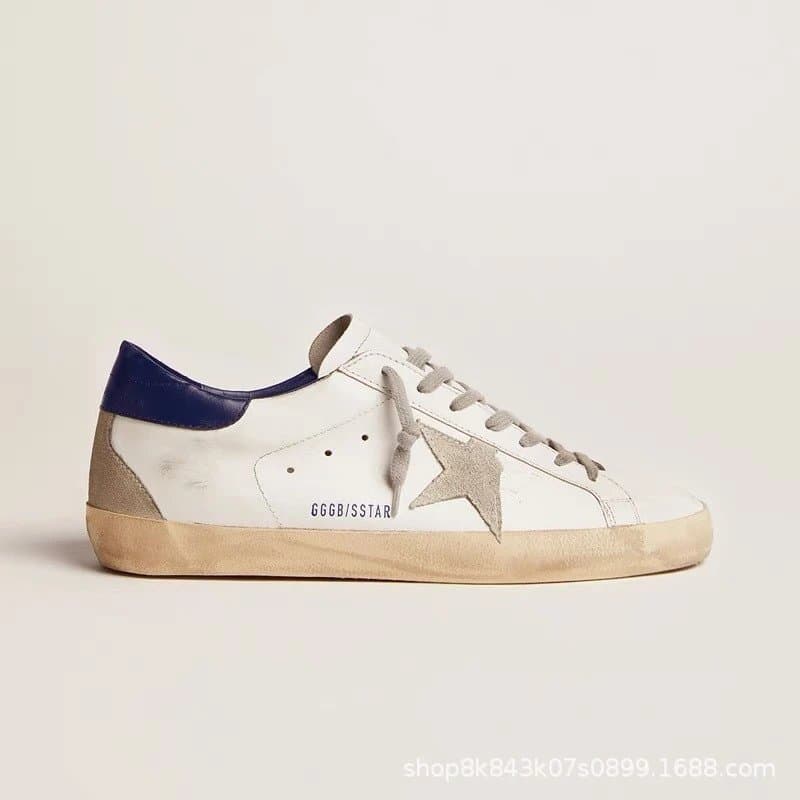 Golden Goose Superstar Distressed White with Navy Heel