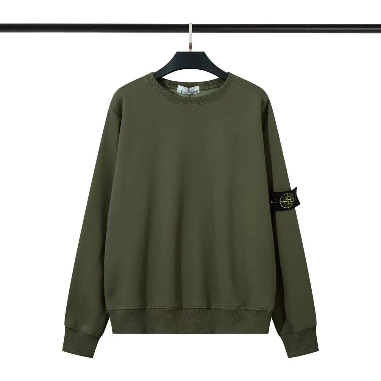 Stone Island Crewneck Sweatshirt Solid — 军绿加绒