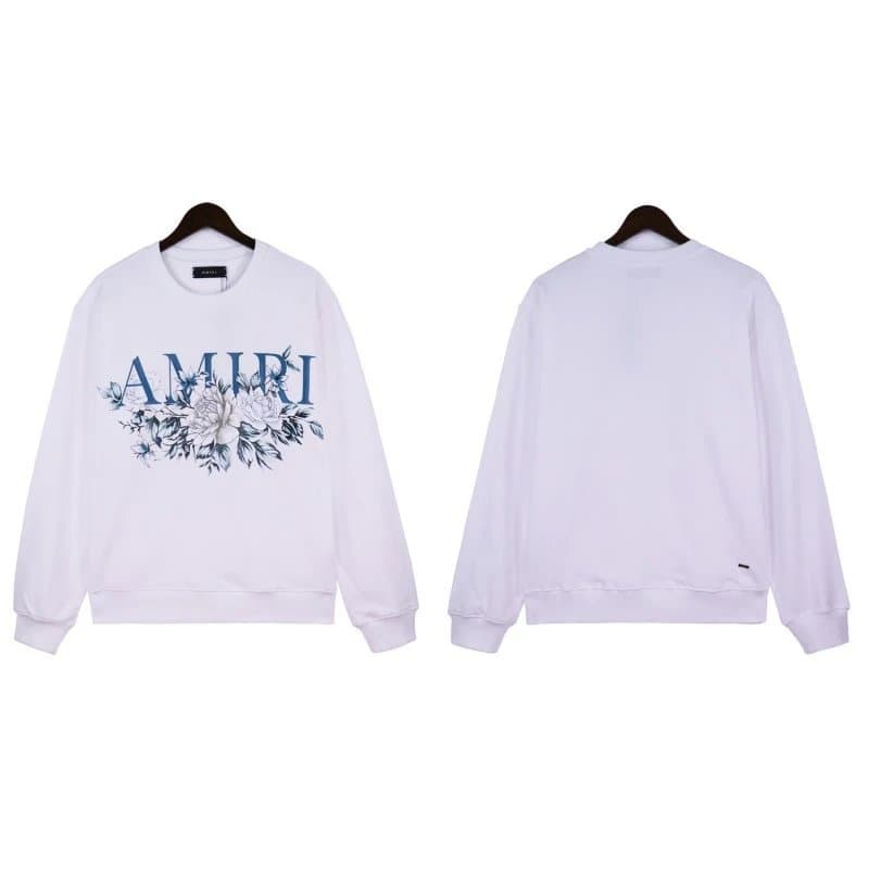 Amiri Floral Logo Sweatshirt White with Blue Floral Print