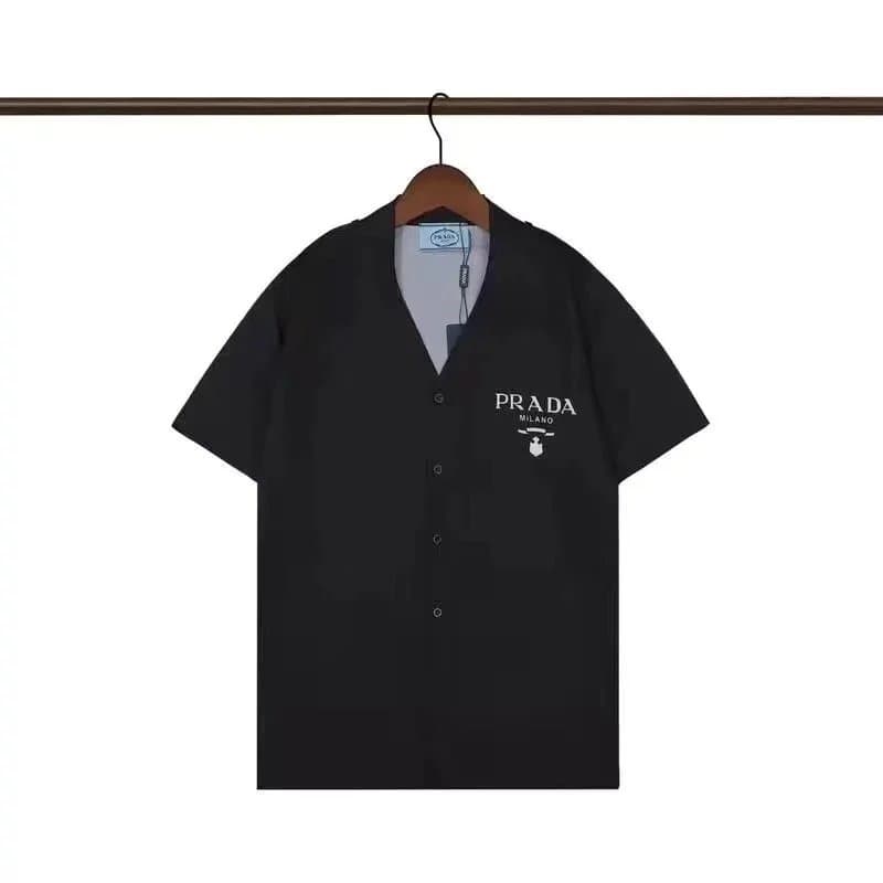 Prada V-Neck Button-Up Shirt Logo Embroidered