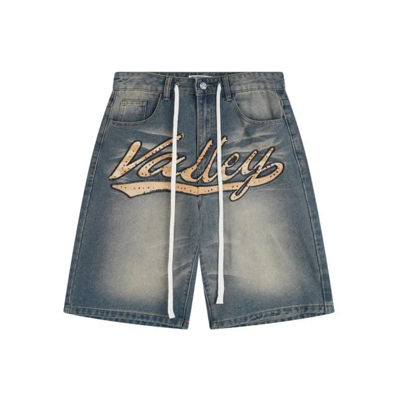 Denim Shorts Valley Script Embroidery