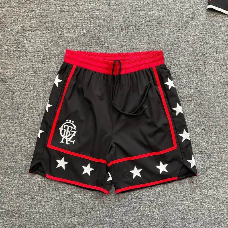 Flamengo Star Shorts Black with White Stars and Red Trim