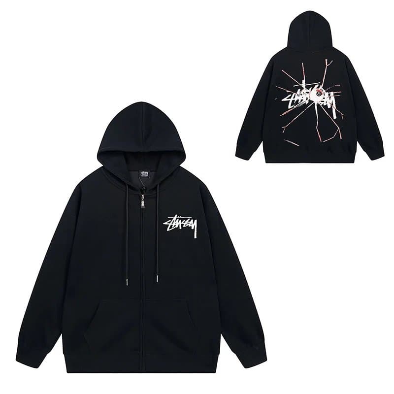 Stüssy Zip-Up Hoodie Bearbrick Graphic — 704黑色