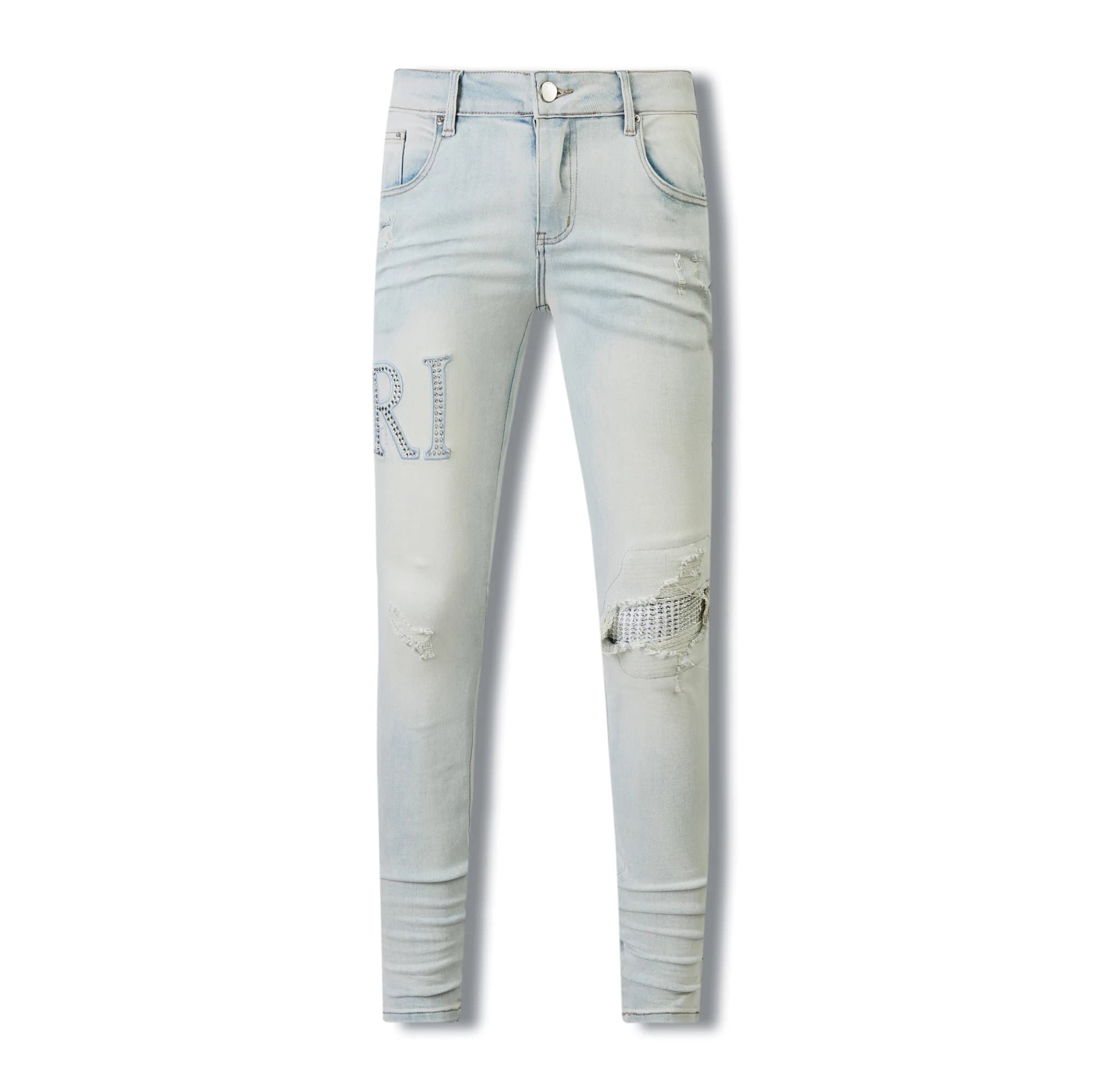 Amiri Distressed Skinny Jeans Crystal-Embellished 'RI'