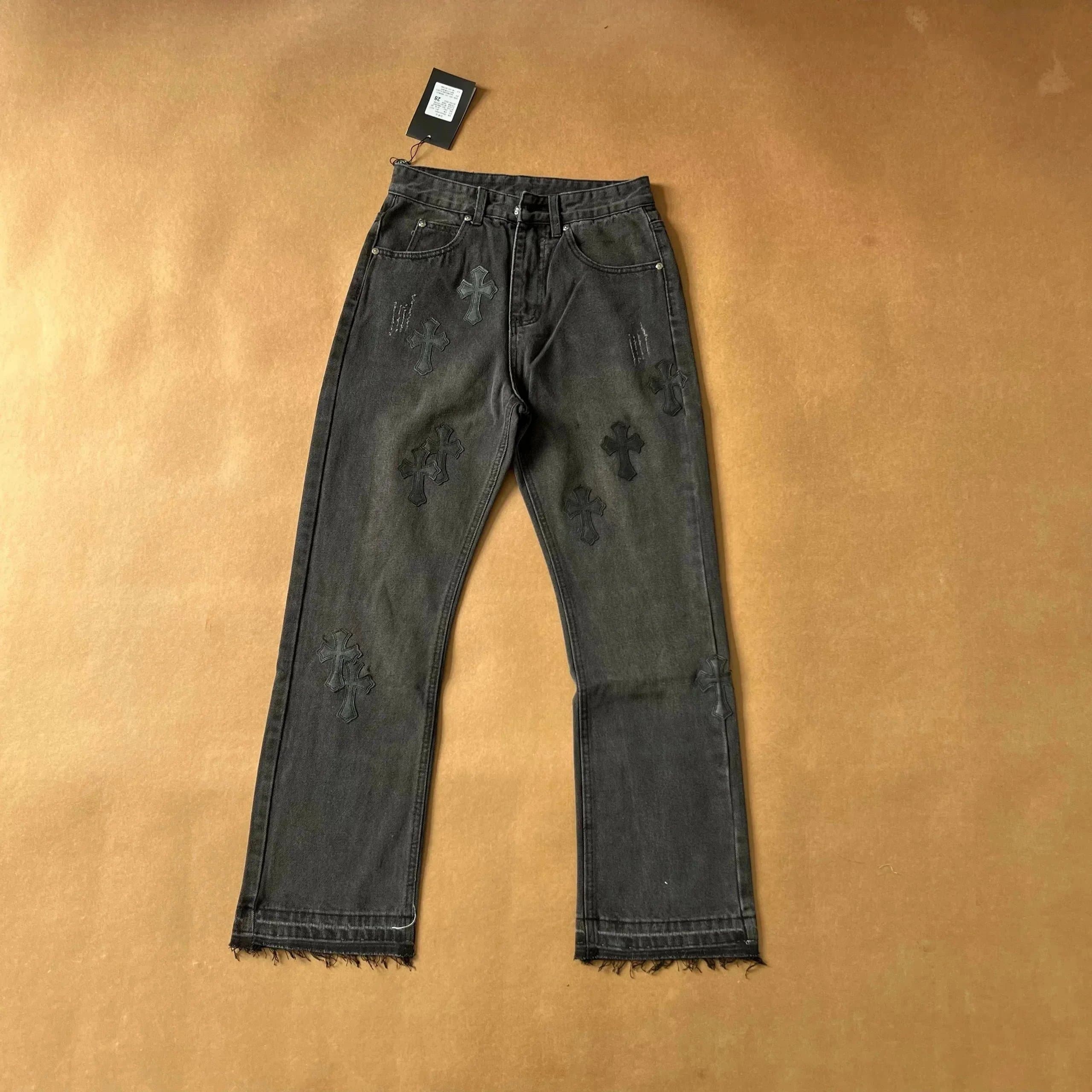 Chrome Hearts Cross Patch Jeans Black Cross Embroidery