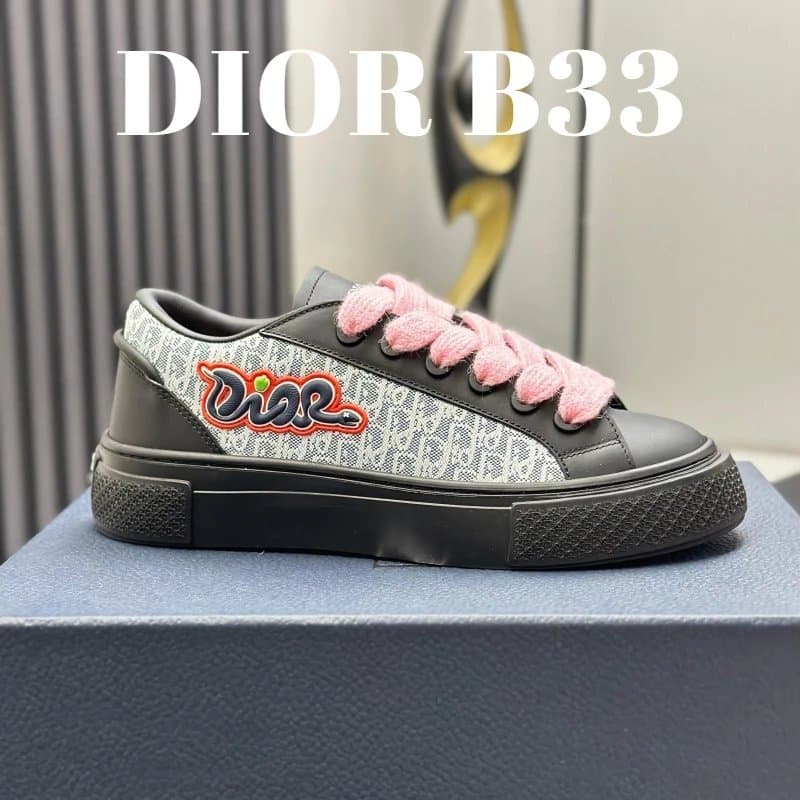 Dior B30 Sneaker Oblique Print with Pink Laces