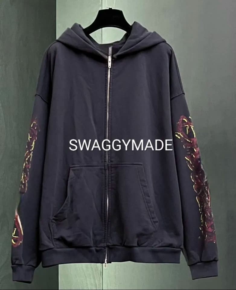 Zip-Up Hoodie Embroidered Sleeve