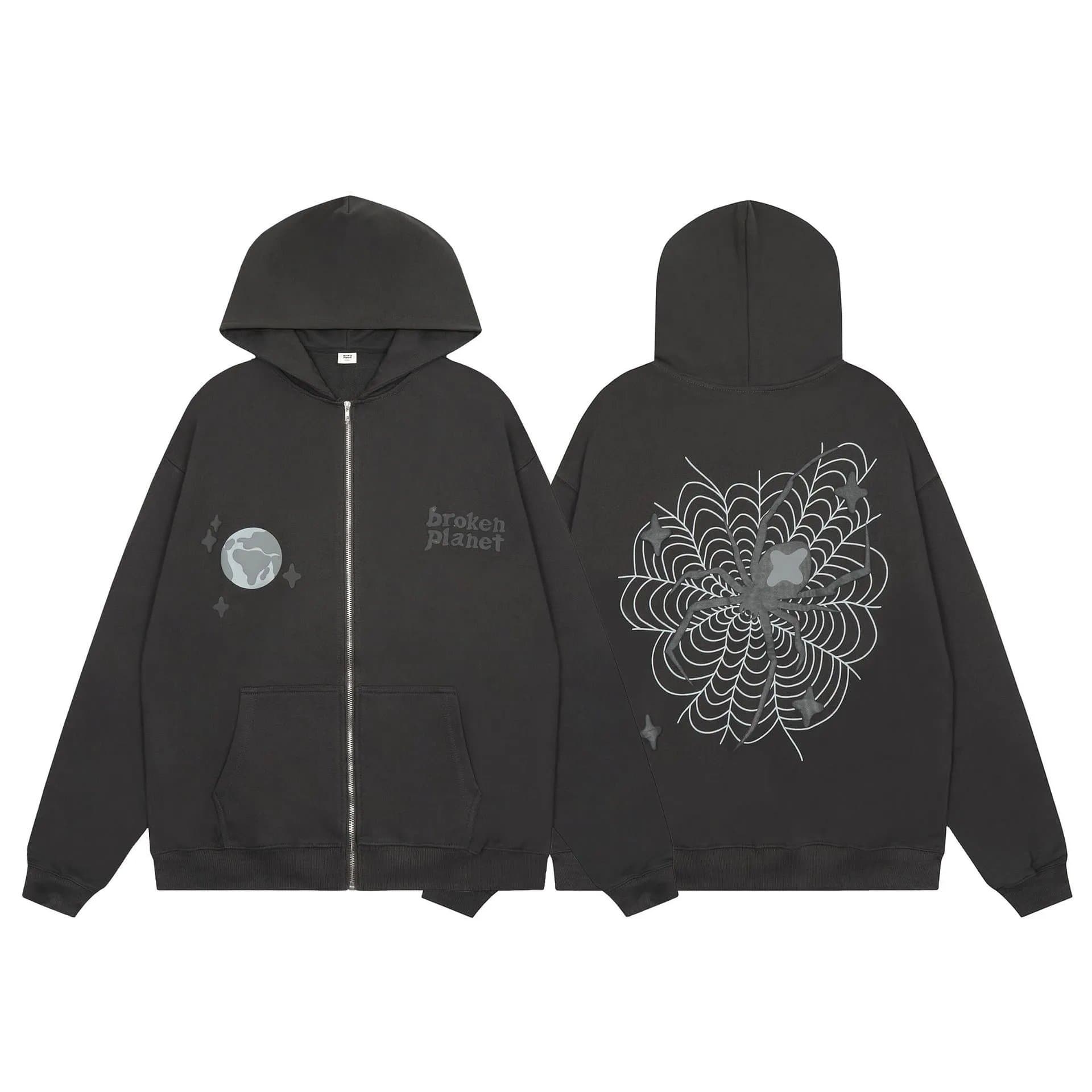 Broken Planet Zip-Up Hoodie Spider Web Print
