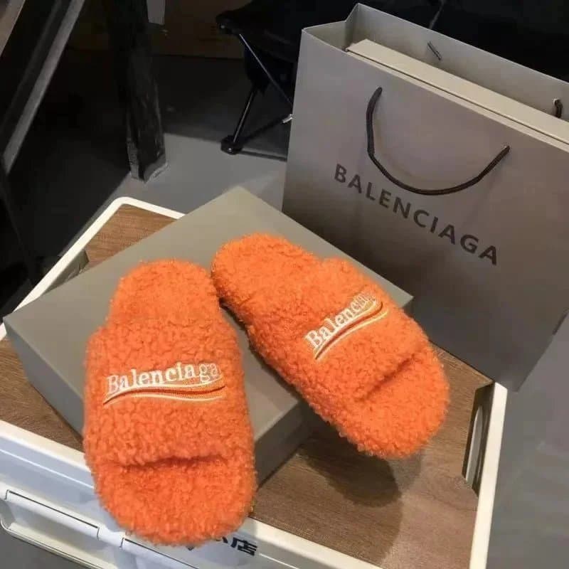 Balenciaga Shearling Slide Orange Logo